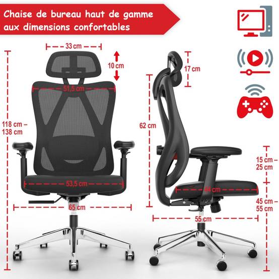 Chaise de bureau gaming ergonomique réglable 150kg soutien lombaire - Image 2
