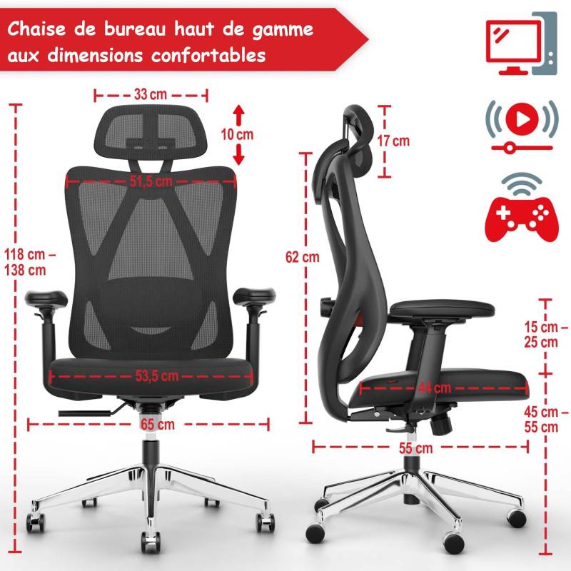 Chaise de bureau gaming ergonomique réglable 150kg soutien lombaire - Image 2