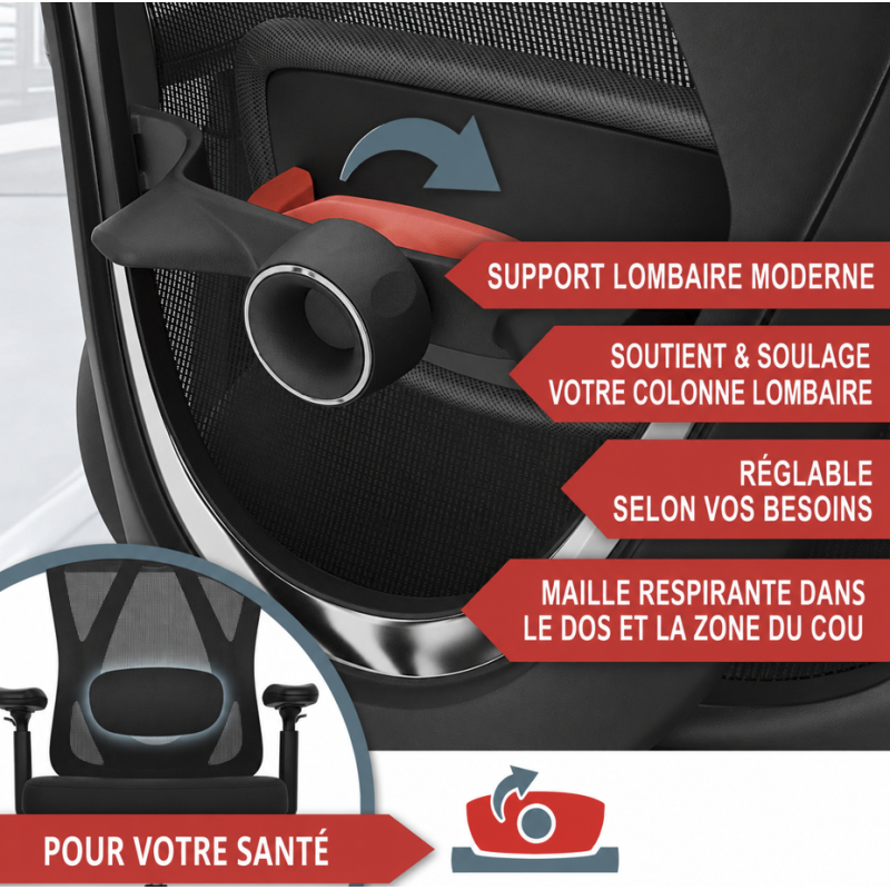 Chaise de bureau gaming ergonomique réglable 150kg soutien lombaire - Image 4
