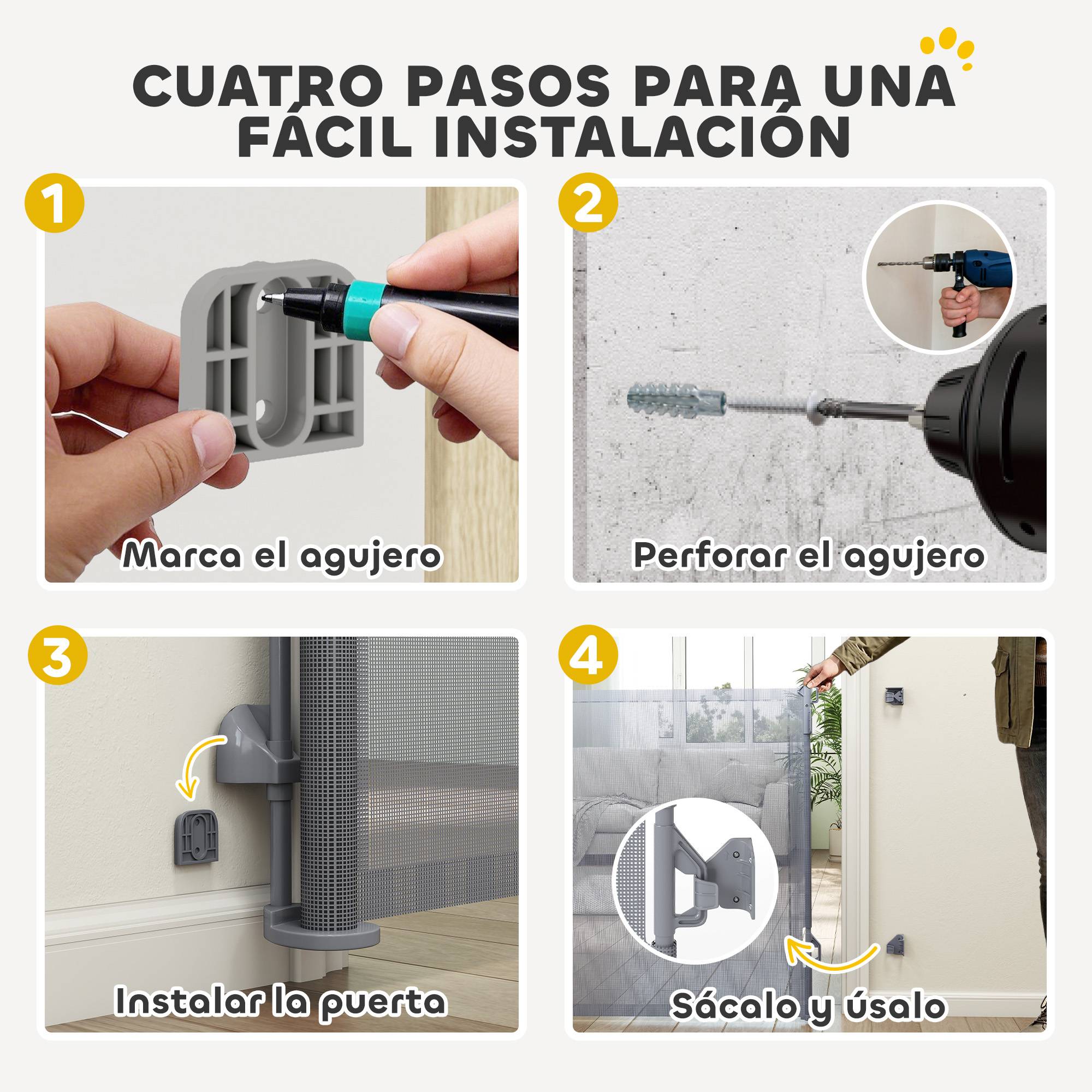 Barrière de sécurité rétractable pour chien, extensible jusqu'à 140 cm de large, pour escaliers et portes, grise - Image 9