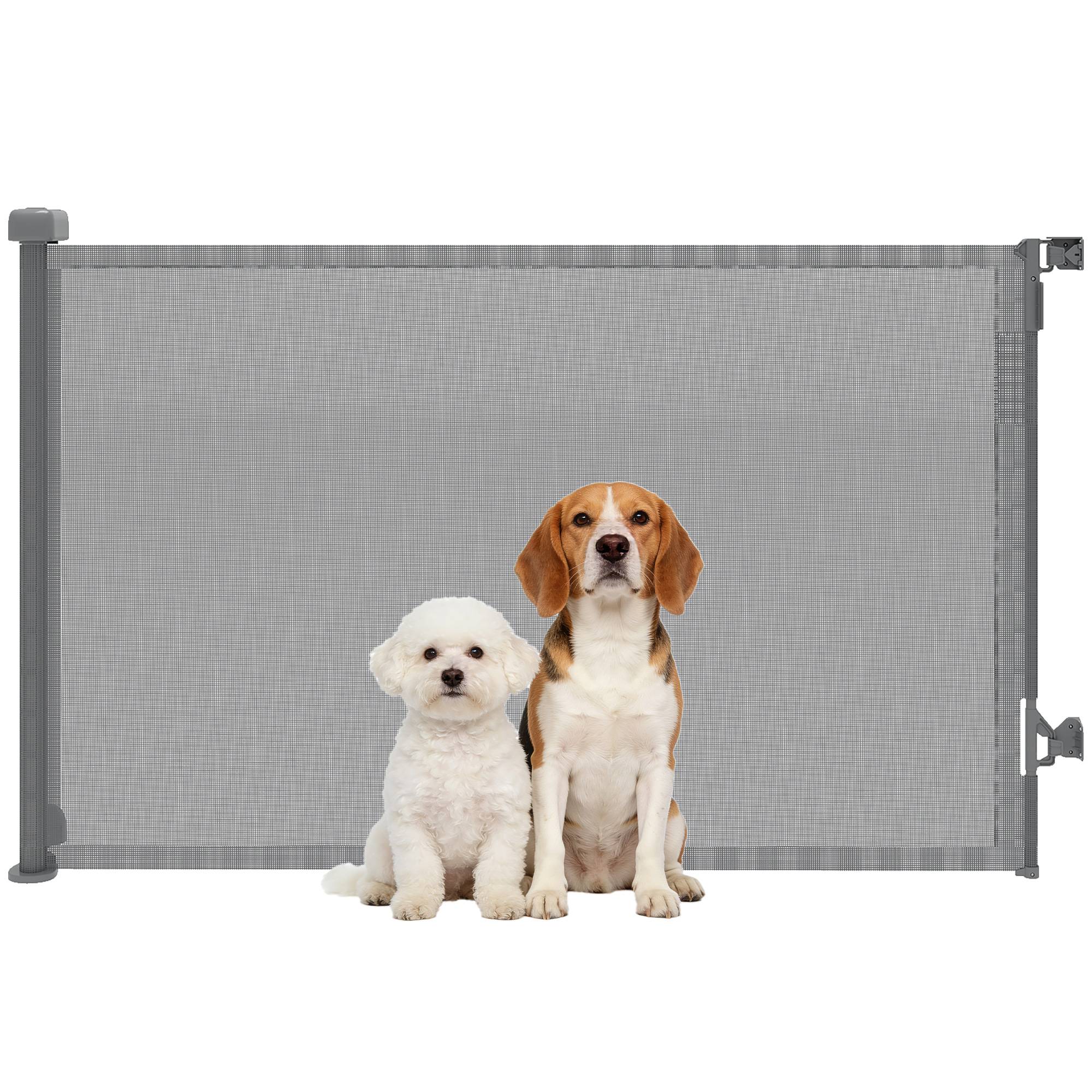 Barrière de sécurité rétractable pour chien, extensible jusqu'à 140 cm de large, pour escaliers et portes, grise - Image 1