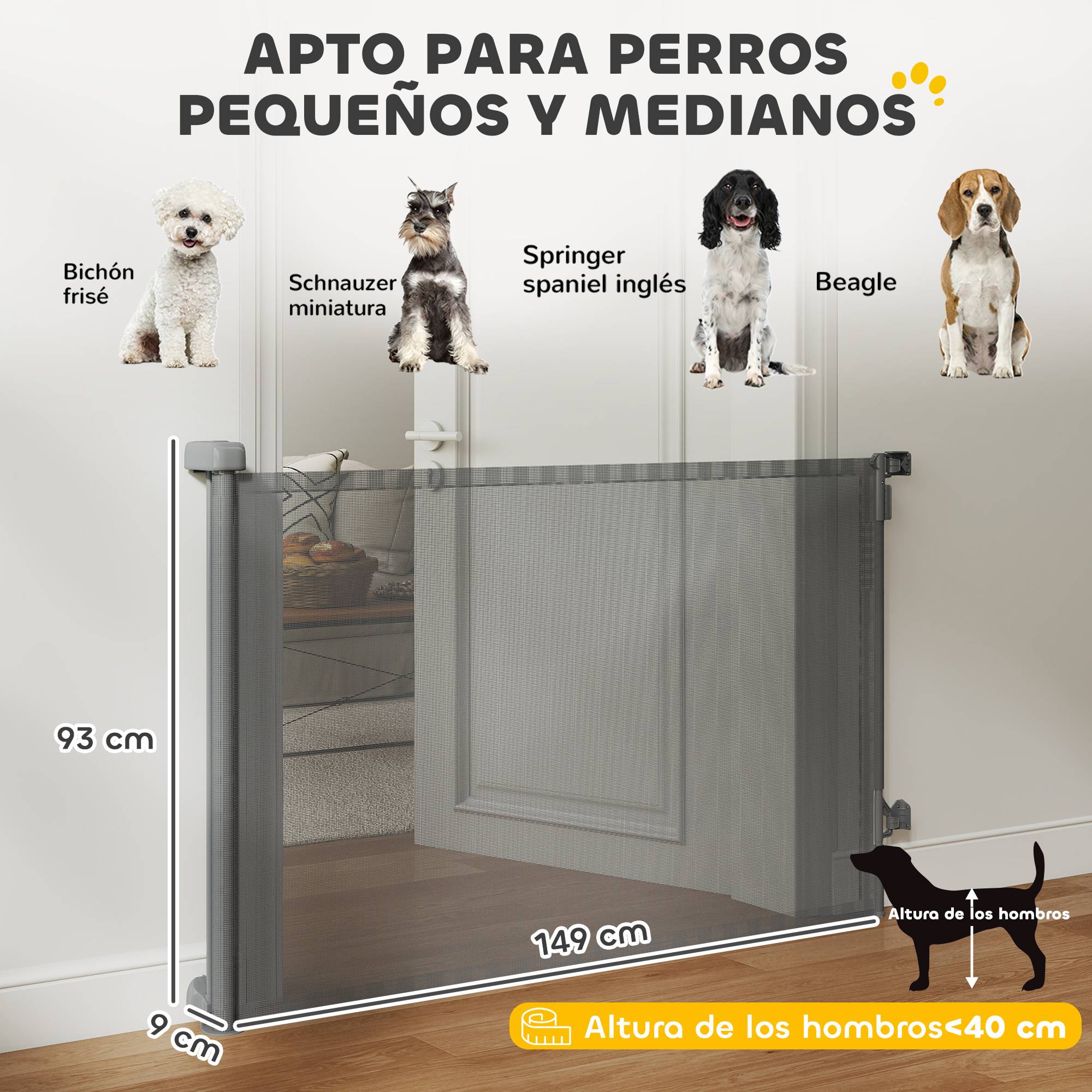 Barrière de sécurité rétractable pour chien, extensible jusqu'à 140 cm de large, pour escaliers et portes, grise - Image 5