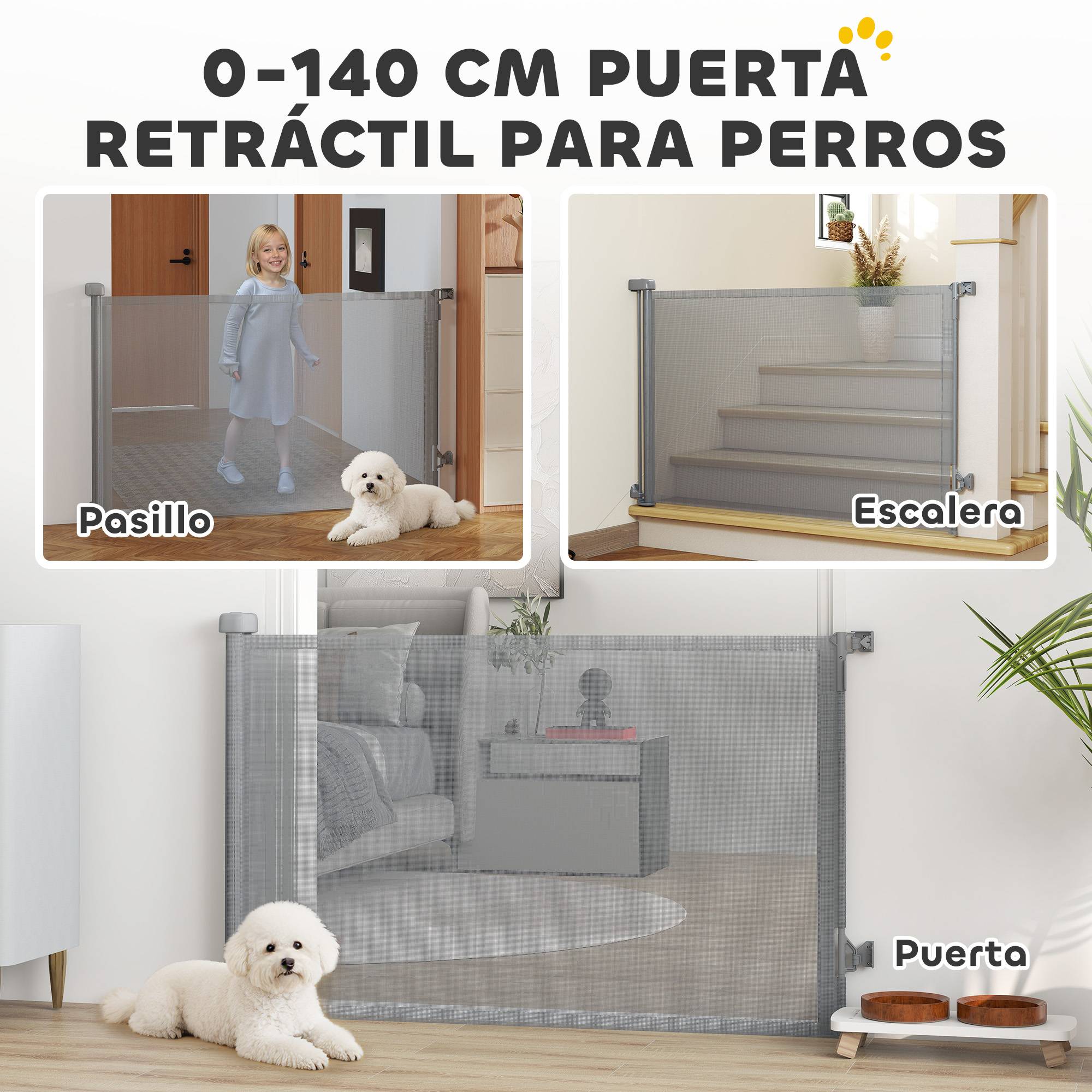 Barrière de sécurité rétractable pour chien, extensible jusqu'à 140 cm de large, pour escaliers et portes, grise - Image 6
