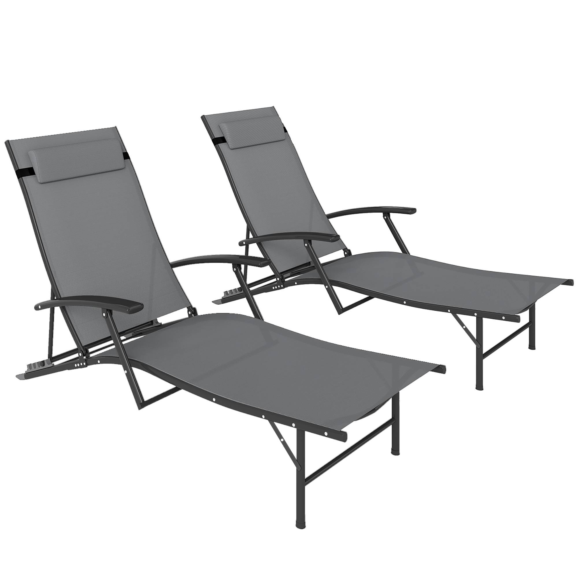 Ensemble de 2 chaises longues de jardin pliantes avec dossier réglable sur 4 niveaux et coussin, grises - Image 1