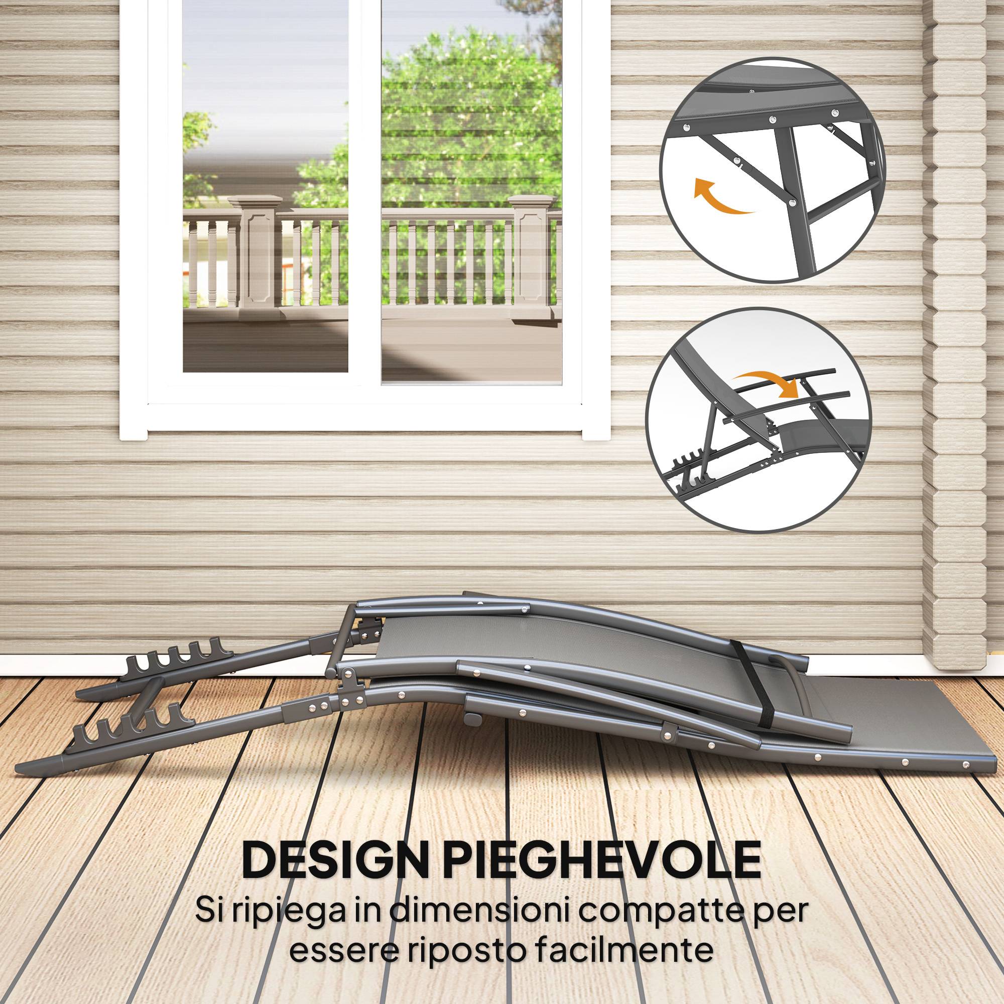 Ensemble de 2 chaises longues de jardin pliantes avec dossier réglable sur 4 niveaux et coussin, grises - Image 9