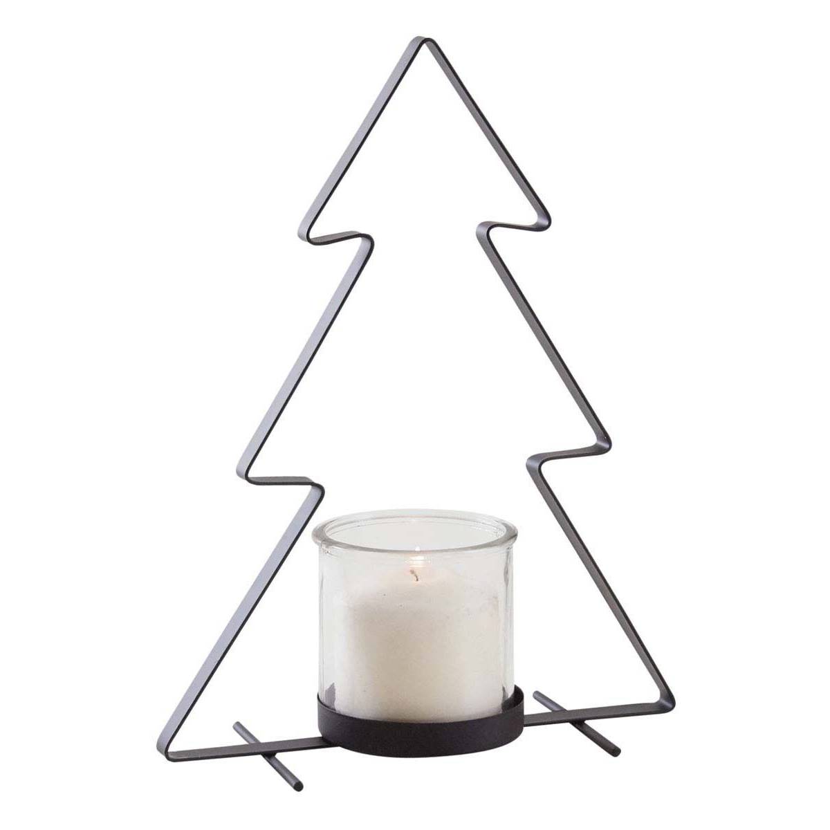 Aubry Gaspard - Photophore sapin en métal noir avec photophore en verre – Décoration lumineuse Noël