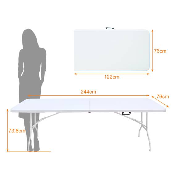 Table pliante en fer et plastique blanc 243.9 x 73.6 x 73.6 cm - PANGIVO - Image 6