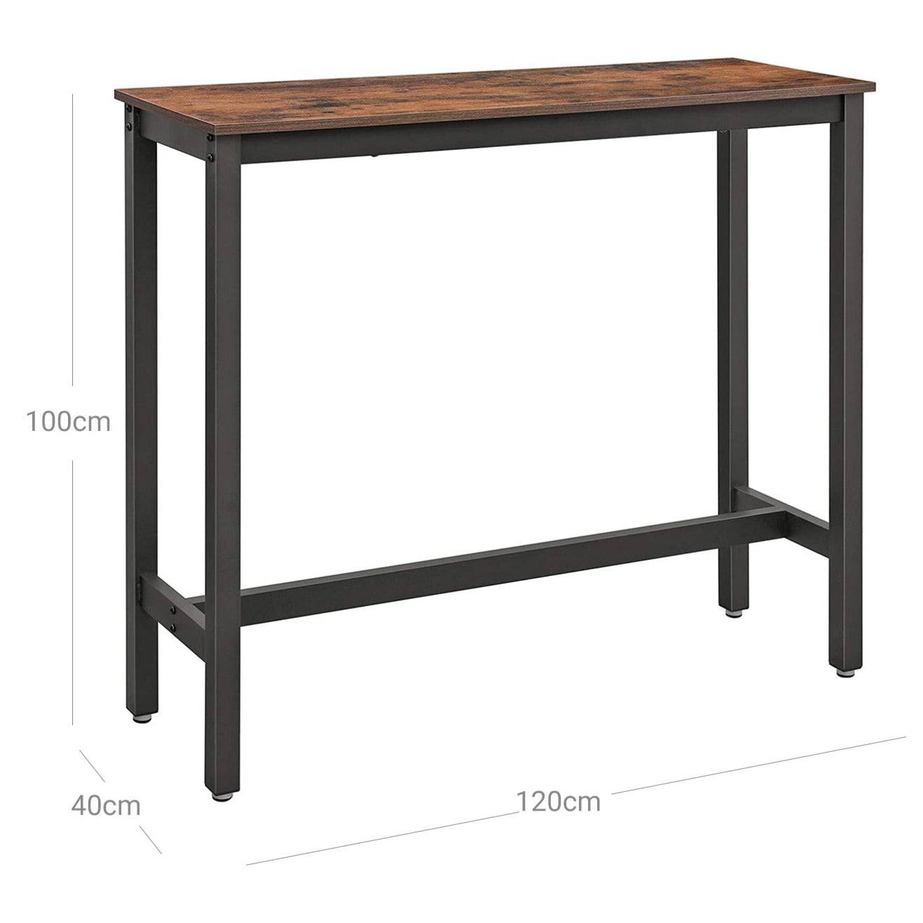Helloshop26 - Table de bar table haute fine table de cuisine 120 x 40 x 100 cm table de salle à manger avec cadre métallique robuste montage facile marron rustique - Imagen 2