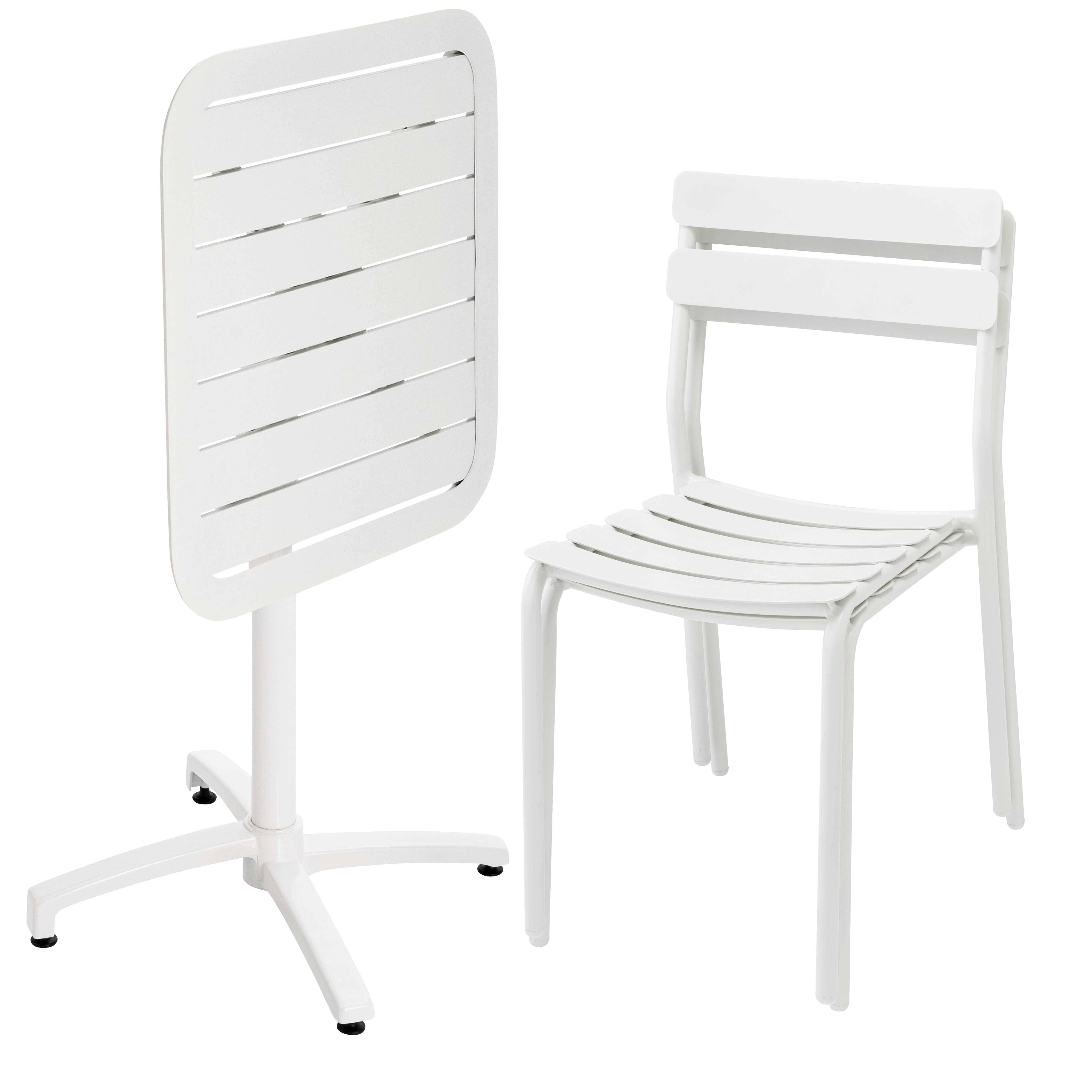 Oviala - Ensemble table inclinable de terrasse 70 x 70 cm et 2 chaises blanc Almada - Oviala - Image 2