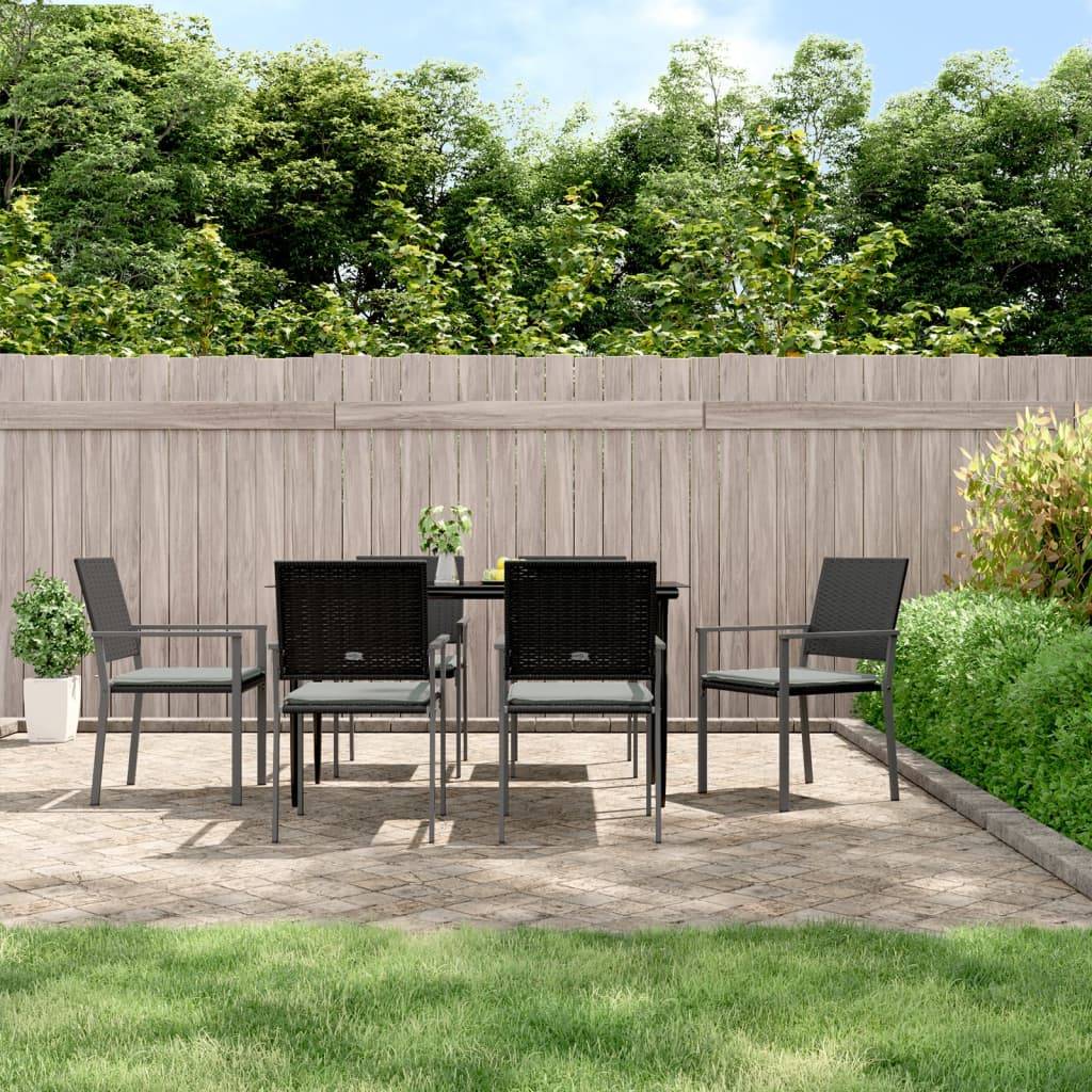Chaises de jardin et coussins lot de 6 noir 54 x 62.5 x 89 cm rotin - PANGIVO