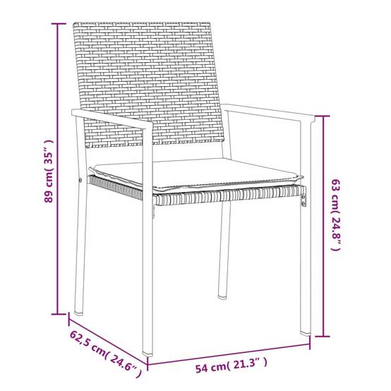 Chaises de jardin et coussins lot de 6 noir 54 x 62.5 x 89 cm rotin - PANGIVO - Image 9