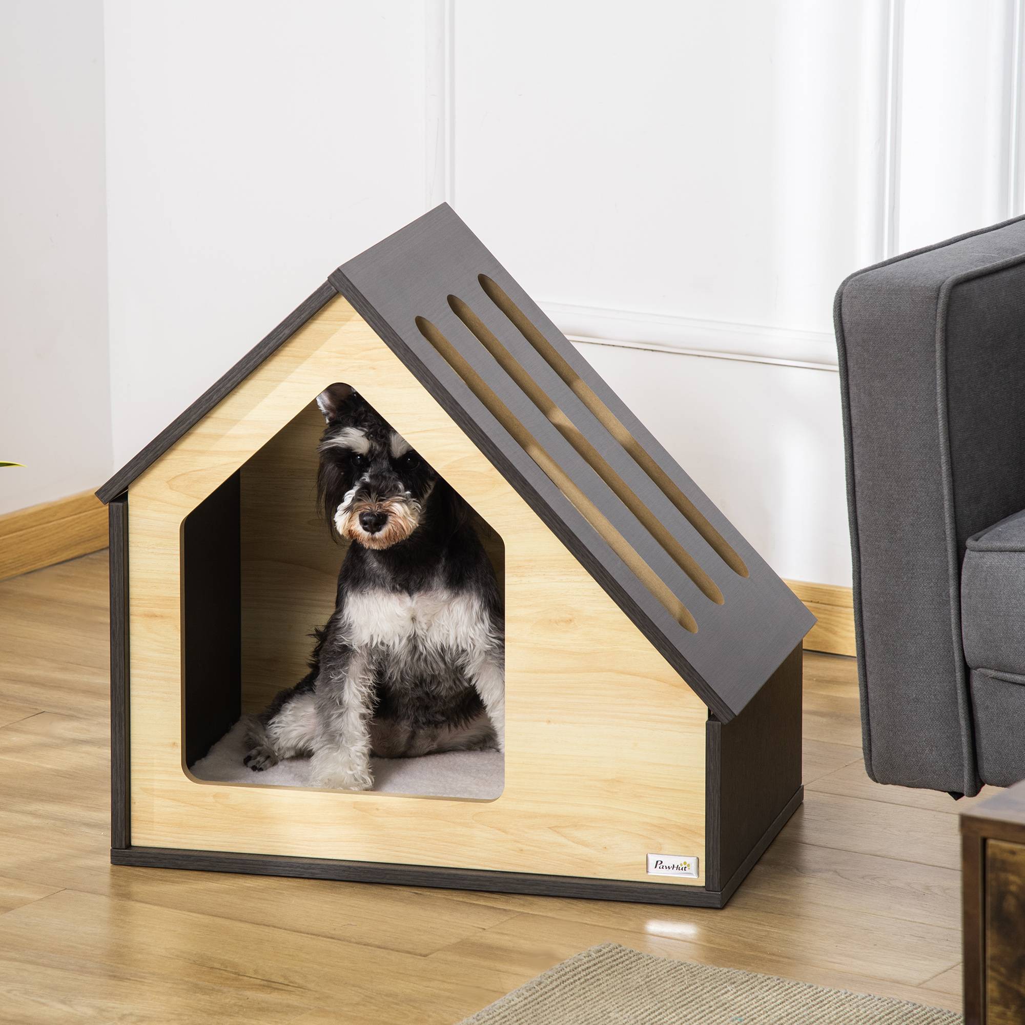 ComfortXL - Niche d’intérieur pour chien en MDF 60 x 40 x 59,2 cm marron pour petit chien jusqu’à 8 kg avec coussin - Image 1