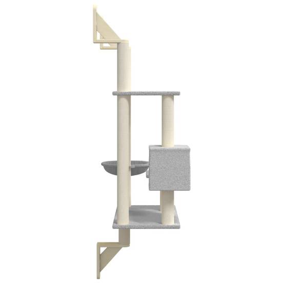 Arbre à chat mural en bois et sisal avec panier et niche Gris clair 153 cm – ComfortXL Pet Living - Image 5