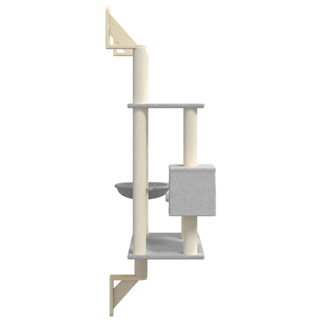 Arbre à chat mural en bois et sisal avec panier et niche Gris clair 153 cm – ComfortXL Pet Living - Image 5