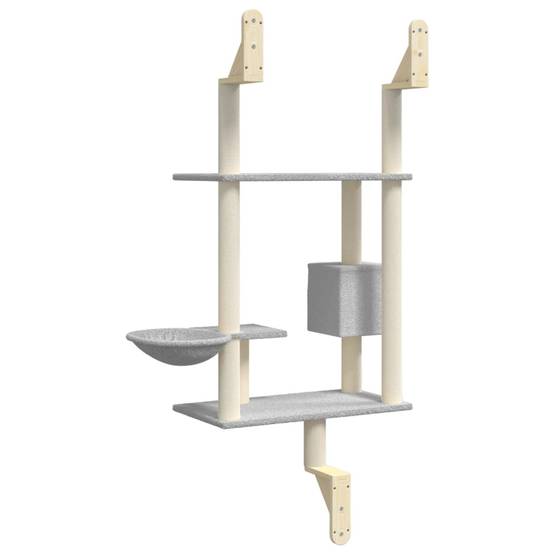 Arbre à chat mural en bois et sisal avec panier et niche Gris clair 153 cm – ComfortXL Pet Living - Image 6