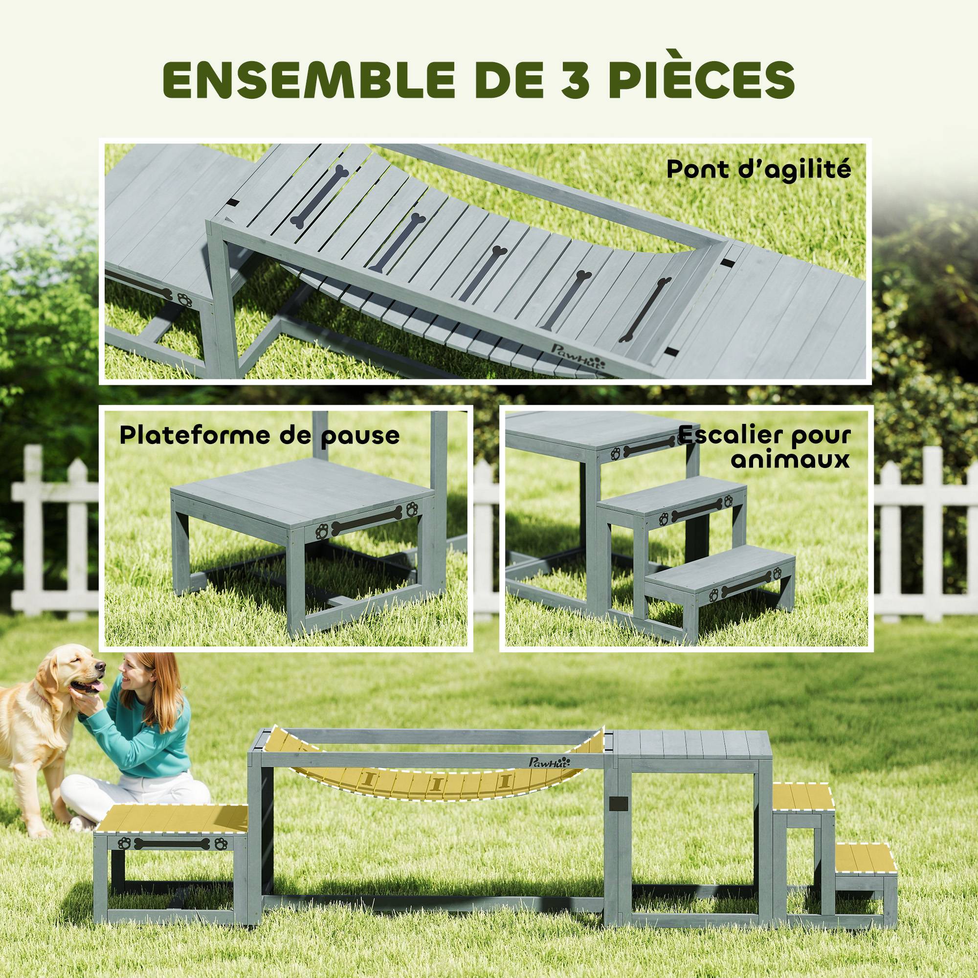 Kit d'agilité pour chien bois gris 117 x 50 x 56 cm - PANGIVO - Image 6