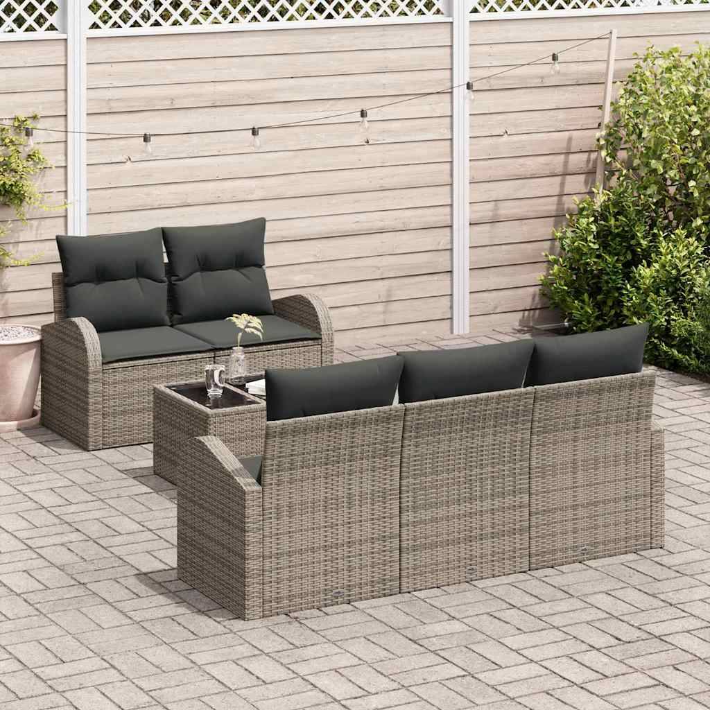 Canapé Extérieur Modulable 6 Pcs Polyrotin Gris Coussins Épais Table Basse Verre – ComfortXL Outdoor Living - Image 3
