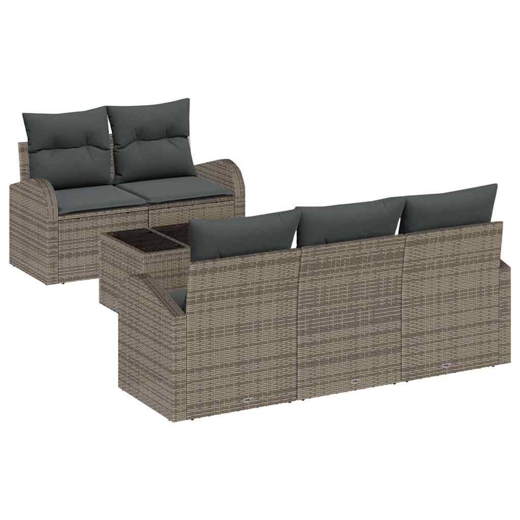Canapé Extérieur Modulable 6 Pcs Polyrotin Gris Coussins Épais Table Basse Verre – ComfortXL Outdoor Living - Image 2