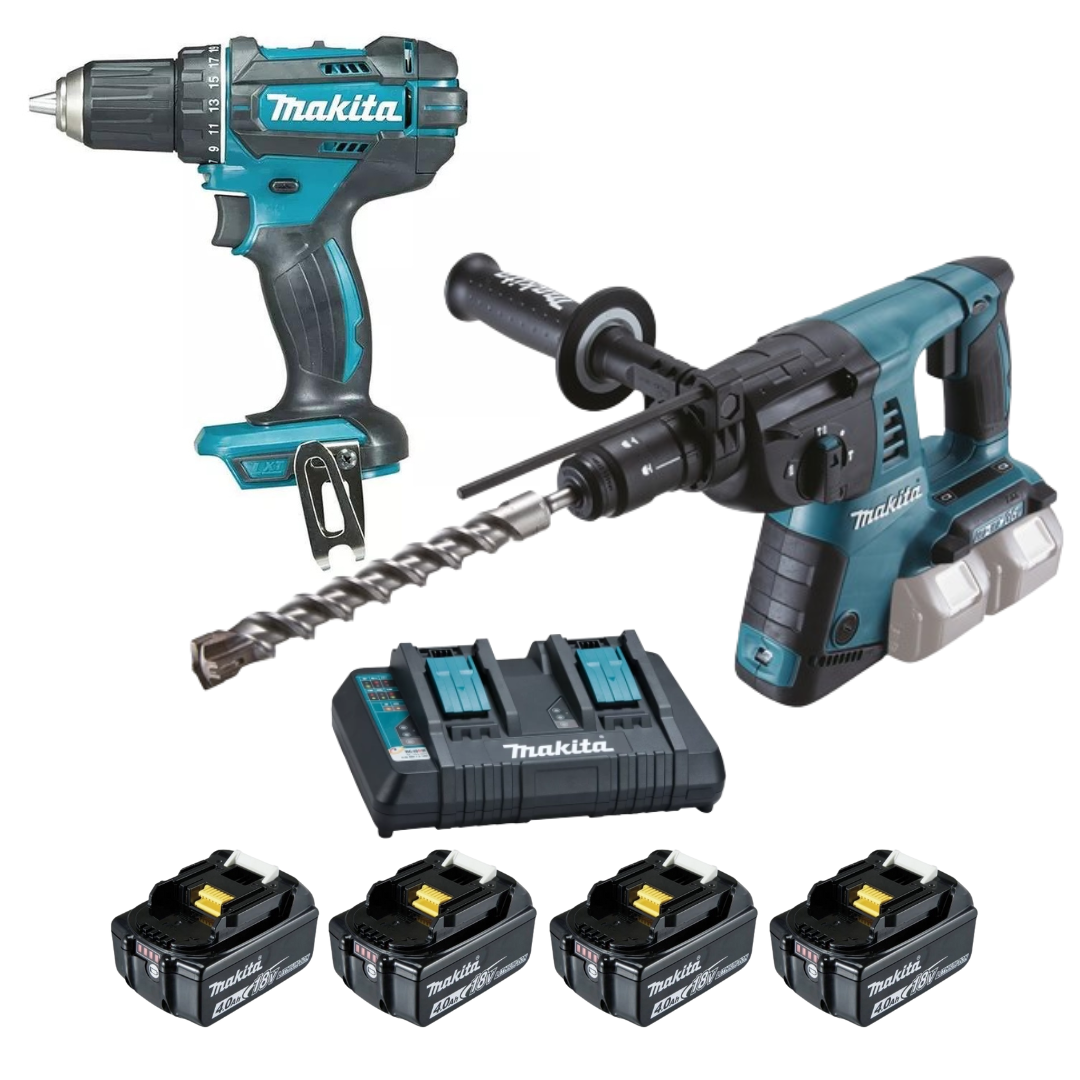 Perceuse visseuse DDF482 + Perforateur burineur SDS-PLUS DHR264 - MAKITA - avec 4 batteries 18V 4.0Ah + chargeur double - LOT0234 - Image 2