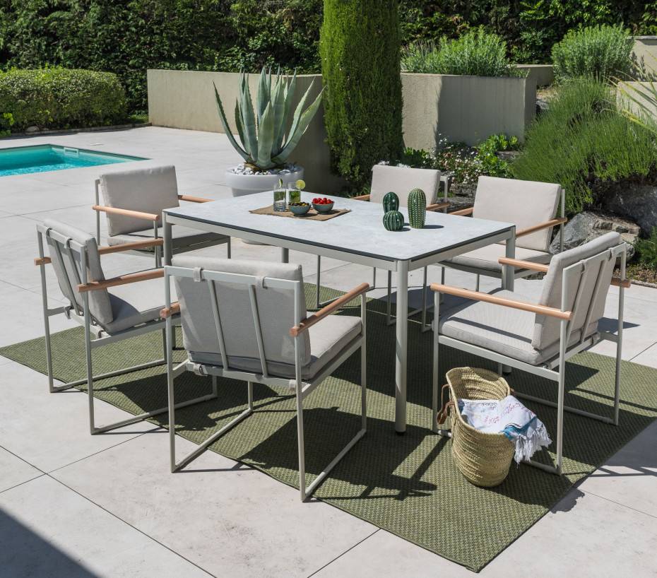Ensemble table et chaises de jardin  6 places  blanc  BISCAROSSE
