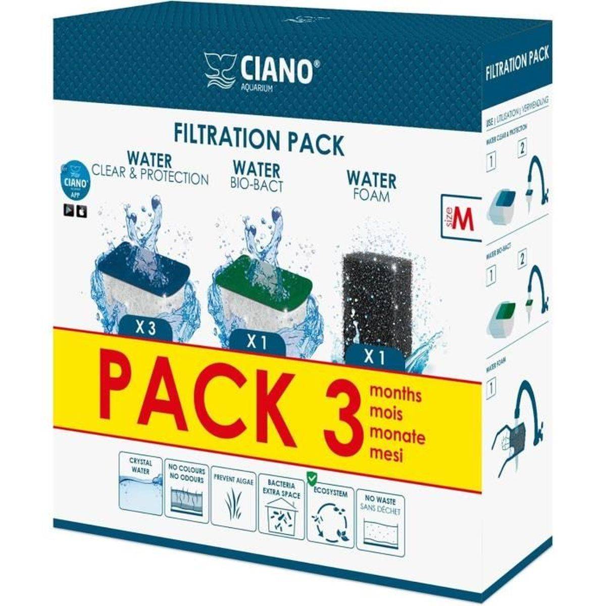 Ciano - Pack de cartouches de filtration aquarium 3 mois, taille M - WaterClear, mousse et Biobact - CIANO - Image 1