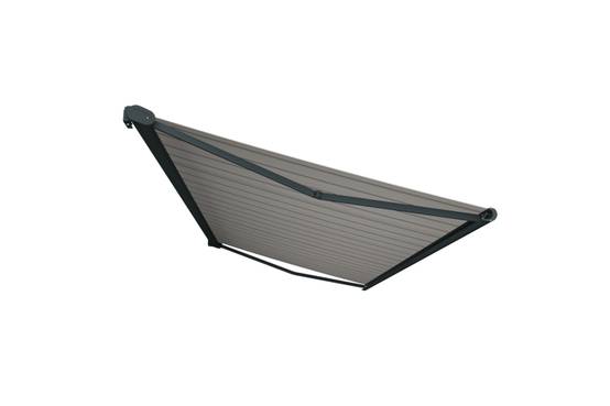 Ombrazur - Store banne Coffre intégral PROTECT 2 Gris Anthracite 6x3,5m Motorisé à télécommande - Toile Grise Rayée - Imagen 1