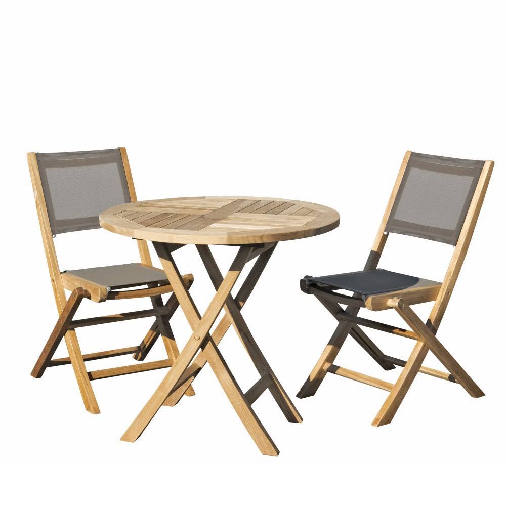 Macabane - FUN - Ensemble de jardin 2 pers. table bois Teck 80cm, 2 chaises gris - Imagen 1