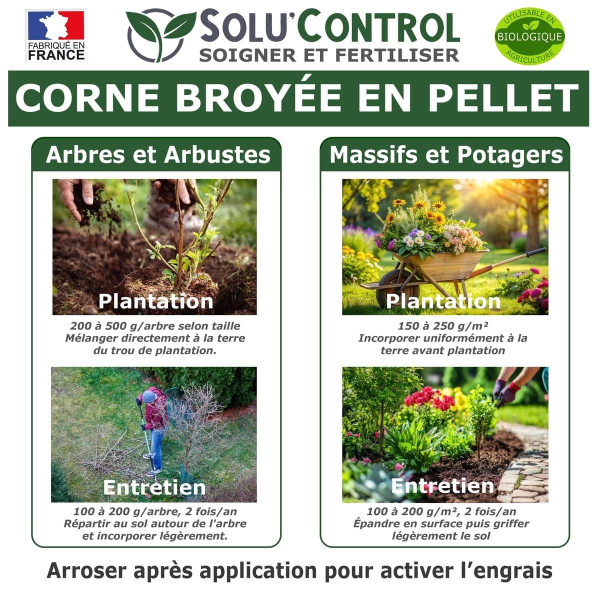 SOLU’CONTROL - 1,5 kg de Corne Broyée en Pellet - Formulation haute qualité Organo-Minerale - Engrais Azoté 100% Naturel- UAB - Image 2