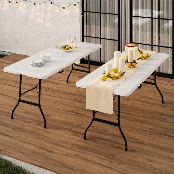 Lot 2 Tables Pliantes Jardin 180 Cm Oxeo - 16 Personnes - Pique-Nique Camping Réception Blanche