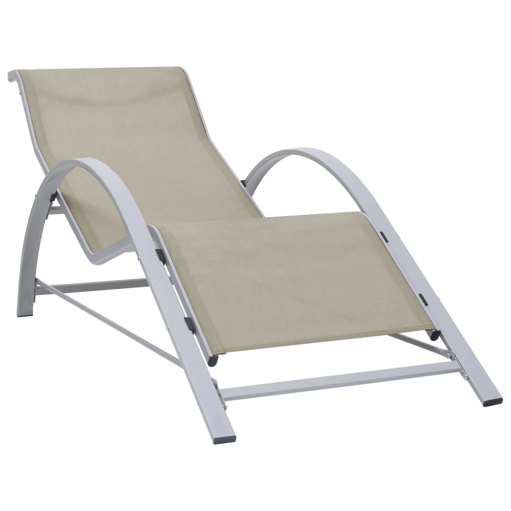 Helloshop26 - Lot de 2 transats chaise longue bain de soleil lit de jardin terrasse meuble d'extérieur avec table aluminium crème - Imagen 3