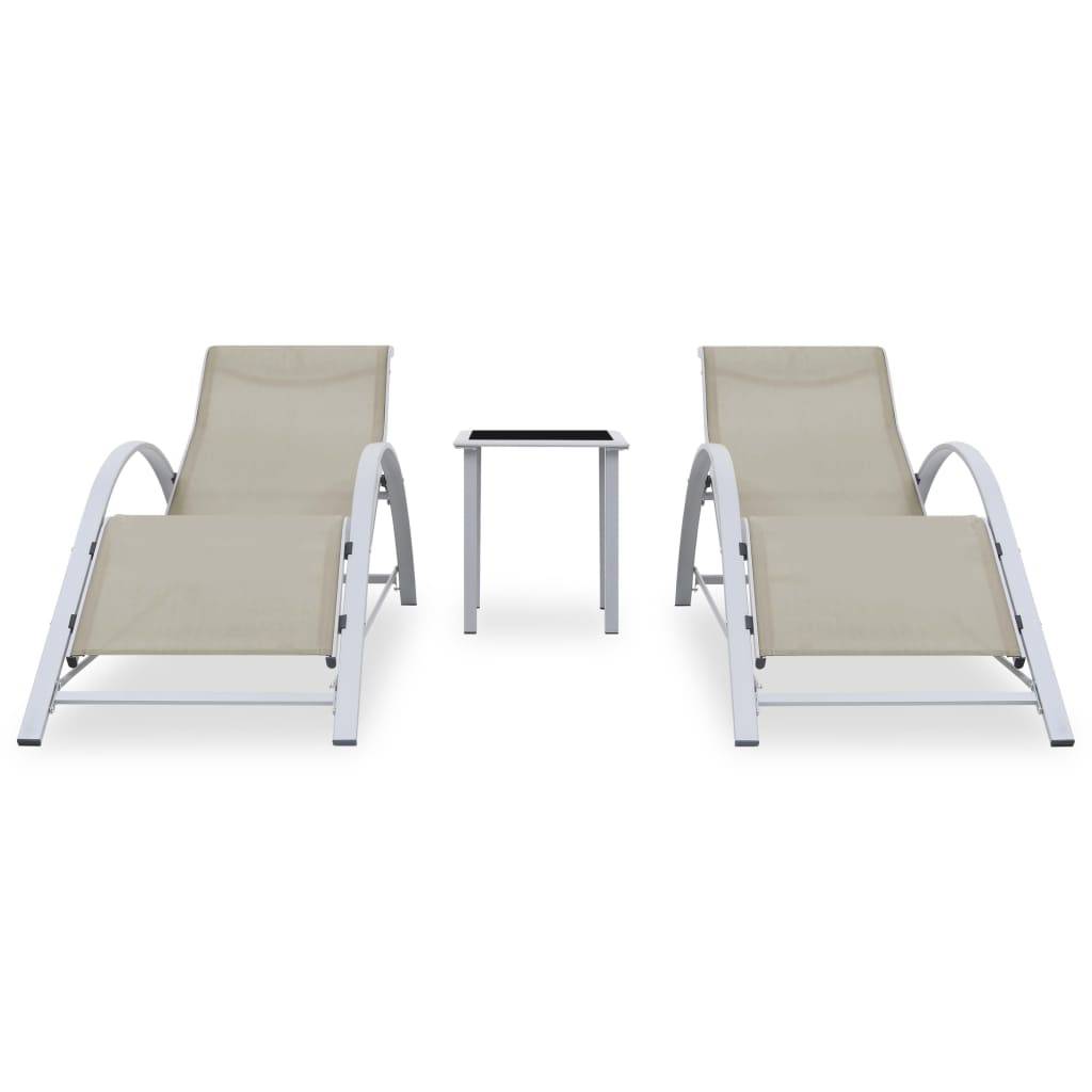 Helloshop26 - Lot de 2 transats chaise longue bain de soleil lit de jardin terrasse meuble d'extérieur avec table aluminium crème - Imagen 2