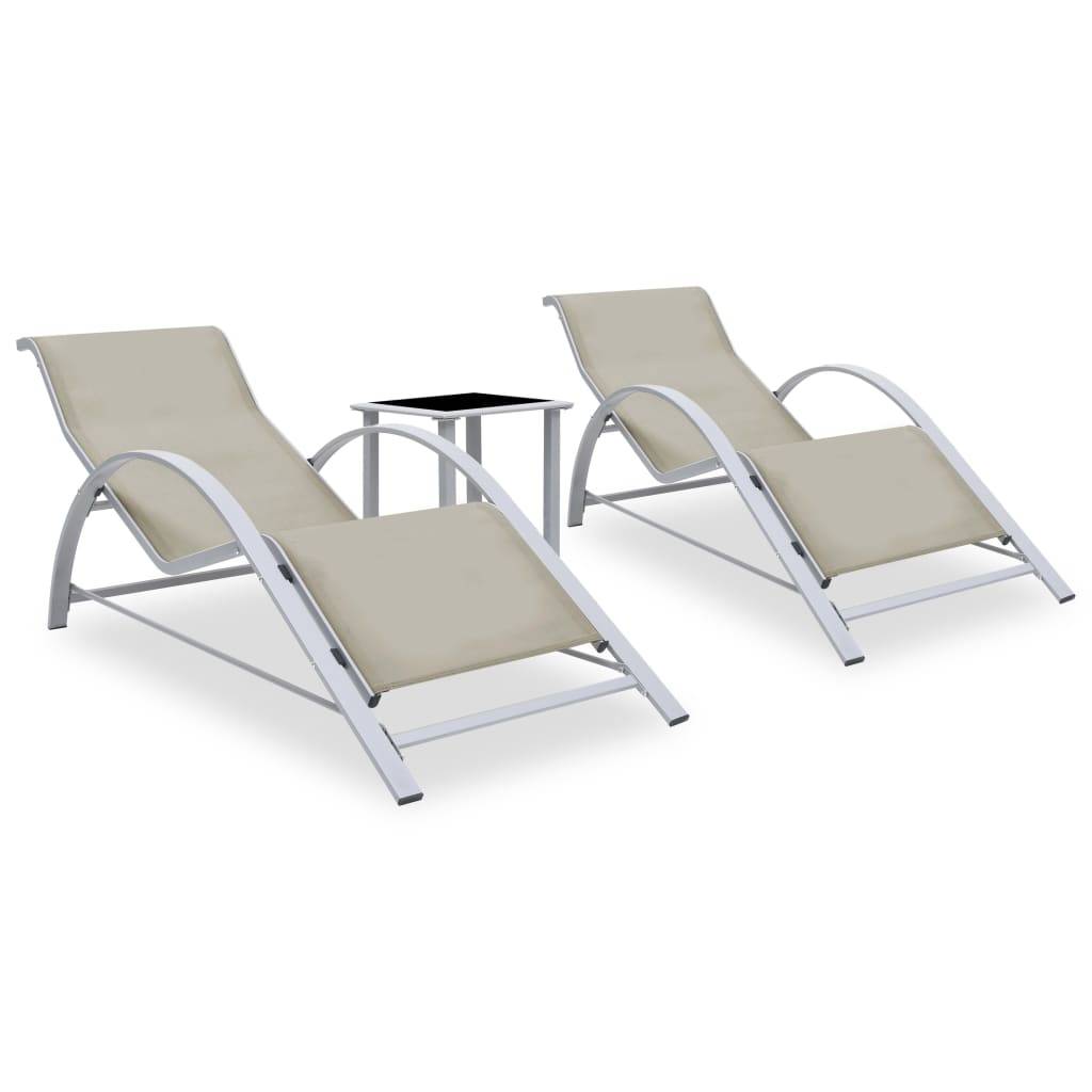 Helloshop26 - Lot de 2 transats chaise longue bain de soleil lit de jardin terrasse meuble d'extérieur avec table aluminium crème - Imagen 1