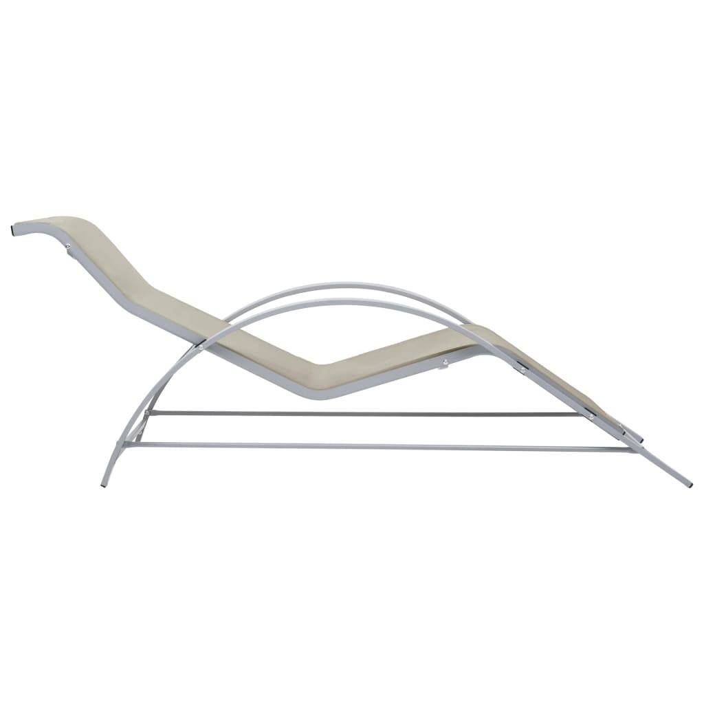 Helloshop26 - Lot de 2 transats chaise longue bain de soleil lit de jardin terrasse meuble d'extérieur avec table aluminium crème - Imagen 5