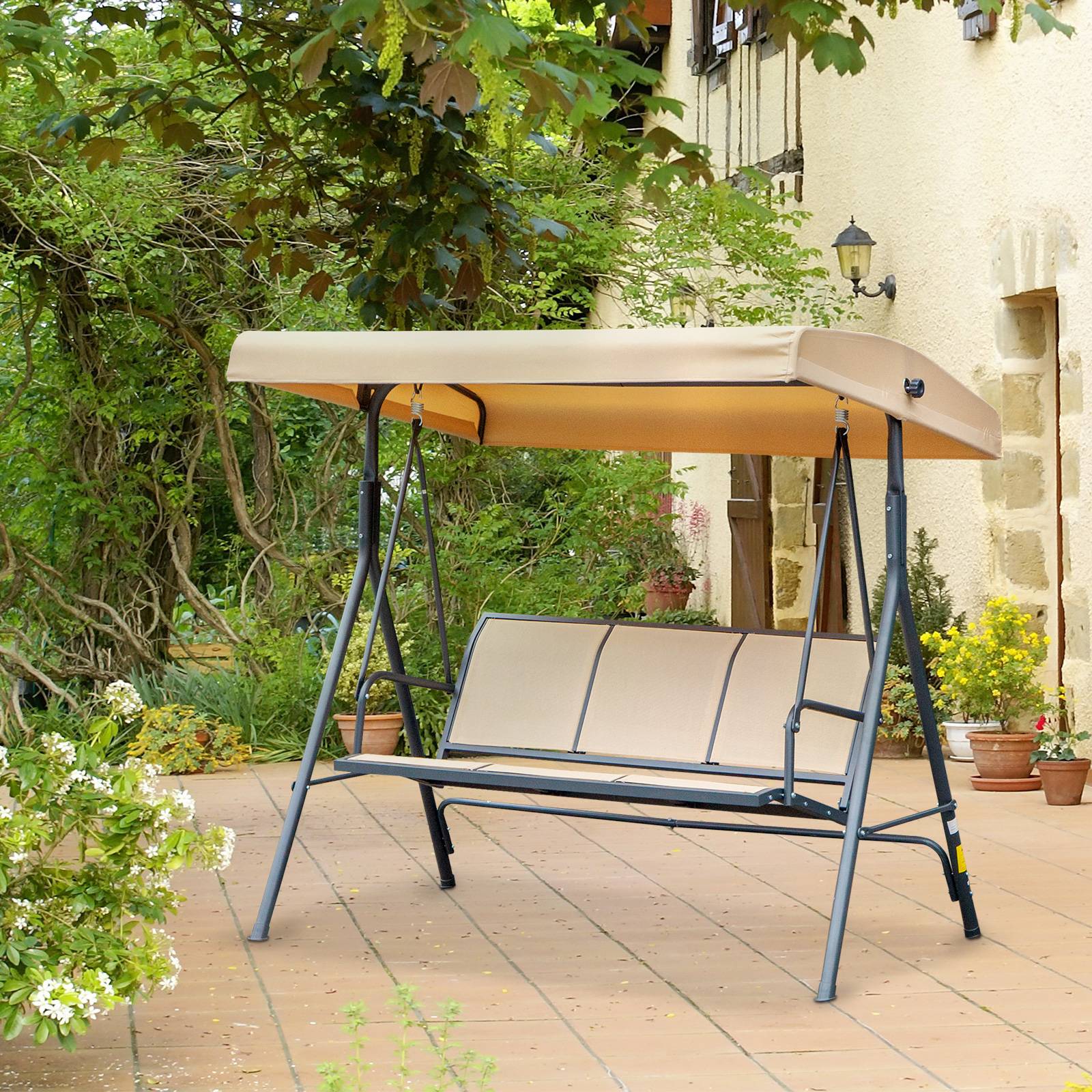 Balancelle de jardin 3 places acier textilène patio toit imperméable ergonomique beige - ComfortXL Outdoor Living - Image 3