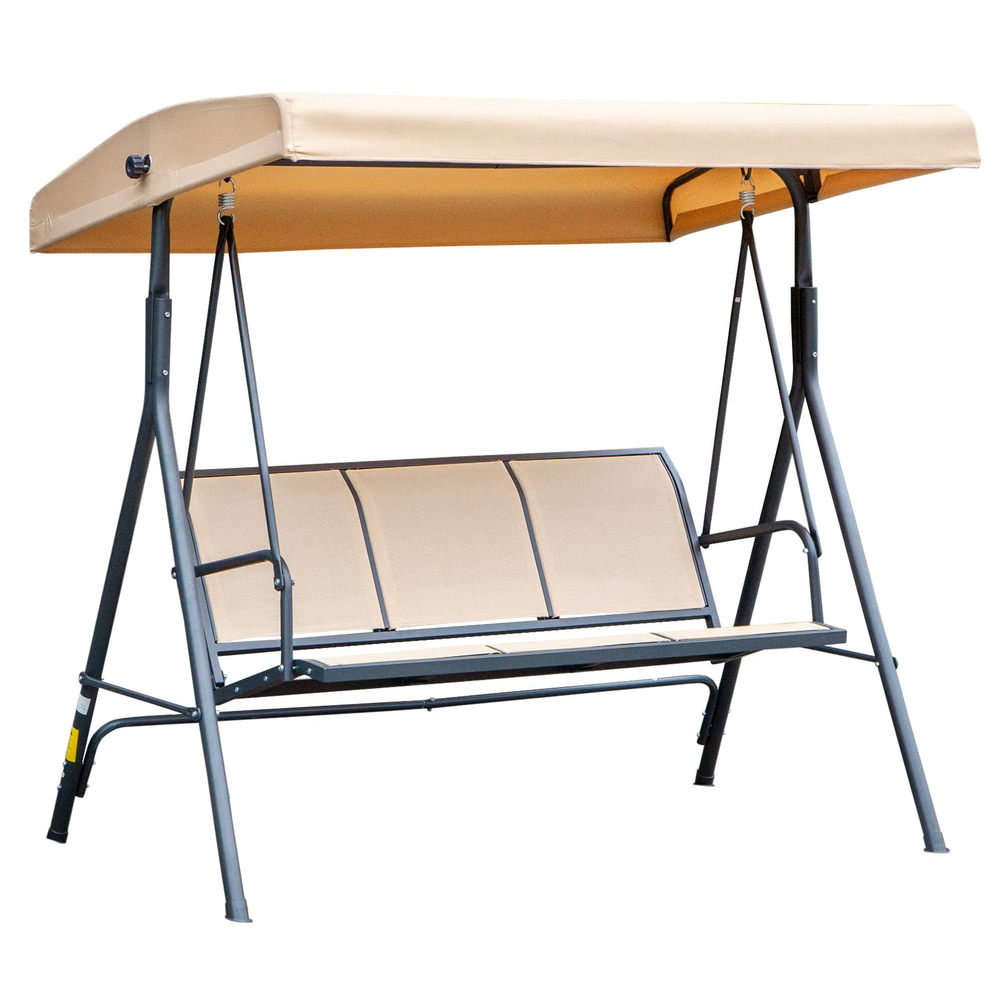 Balancelle de jardin 3 places acier textilène patio toit imperméable ergonomique beige - ComfortXL Outdoor Living - Image 1