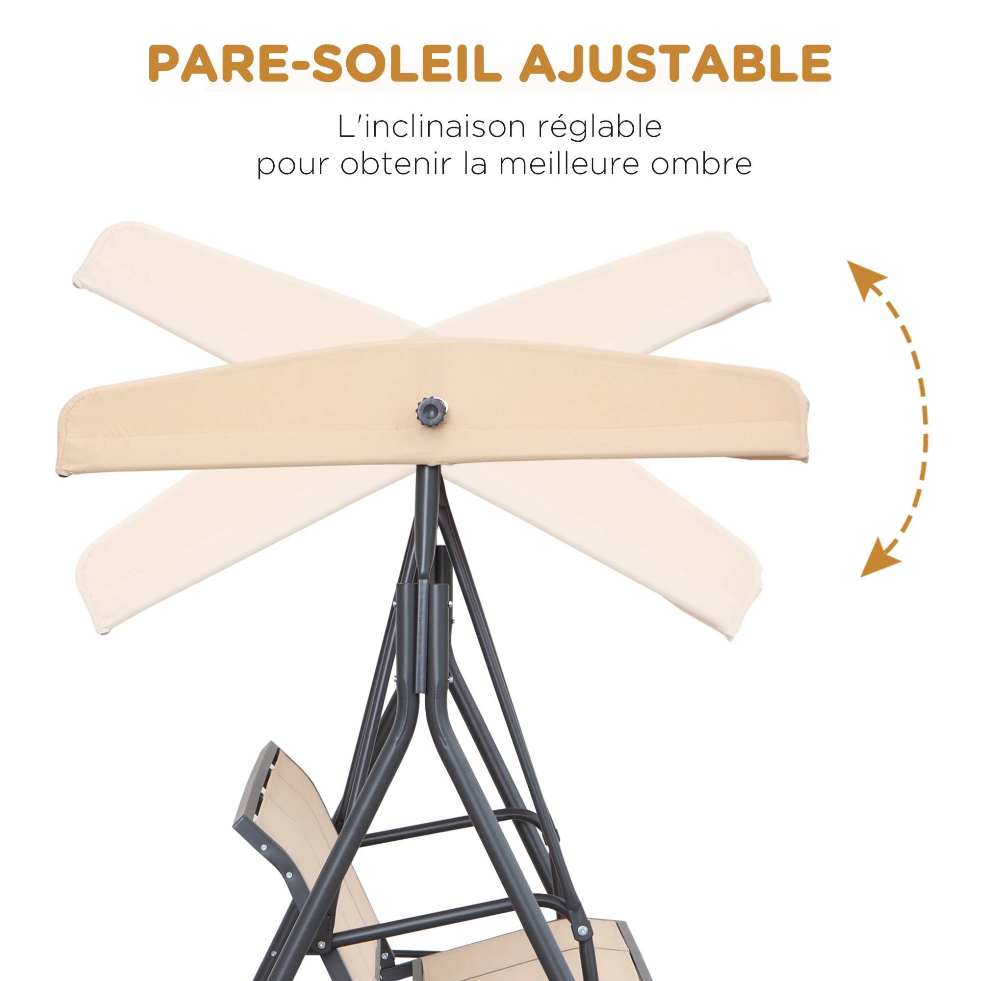 Balancelle de jardin 3 places acier textilène patio toit imperméable ergonomique beige - ComfortXL Outdoor Living - Image 7