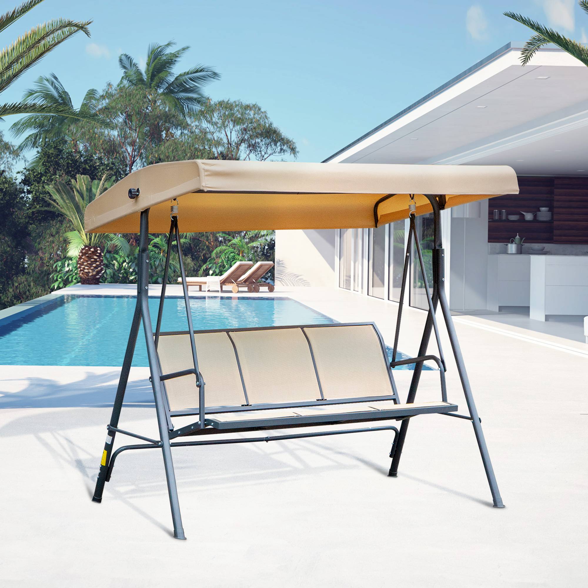 Balancelle de jardin 3 places acier textilène patio toit imperméable ergonomique beige - ComfortXL Outdoor Living - Image 4