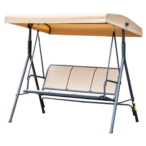 Balancelle de jardin 3 places acier textilène patio toit imperméable ergonomique beige - ComfortXL Outdoor Living - Image 2