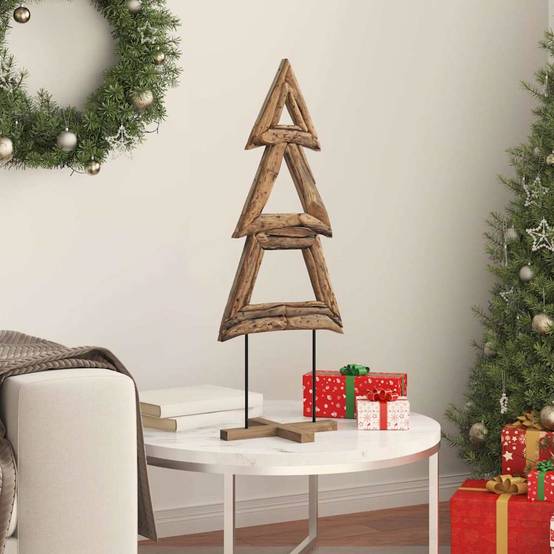 Sapin de Noël en bois de teck massif décoration rustique pour salon 90 cm – ComfortXL Outdoor Living - Image 4