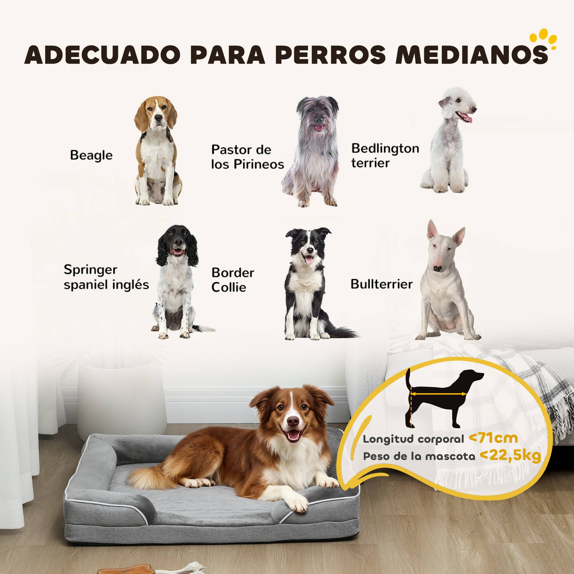 Panier Orthopédique Flanelle pour Chien Moyen Confort Articulaire 91,5x68,5cm Gris - ComfortXL Outdoor Living - Image 10
