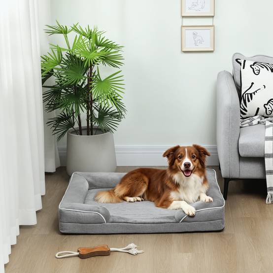 Panier Orthopédique Flanelle pour Chien Moyen Confort Articulaire 91,5x68,5cm Gris - ComfortXL Outdoor Living - Image 4