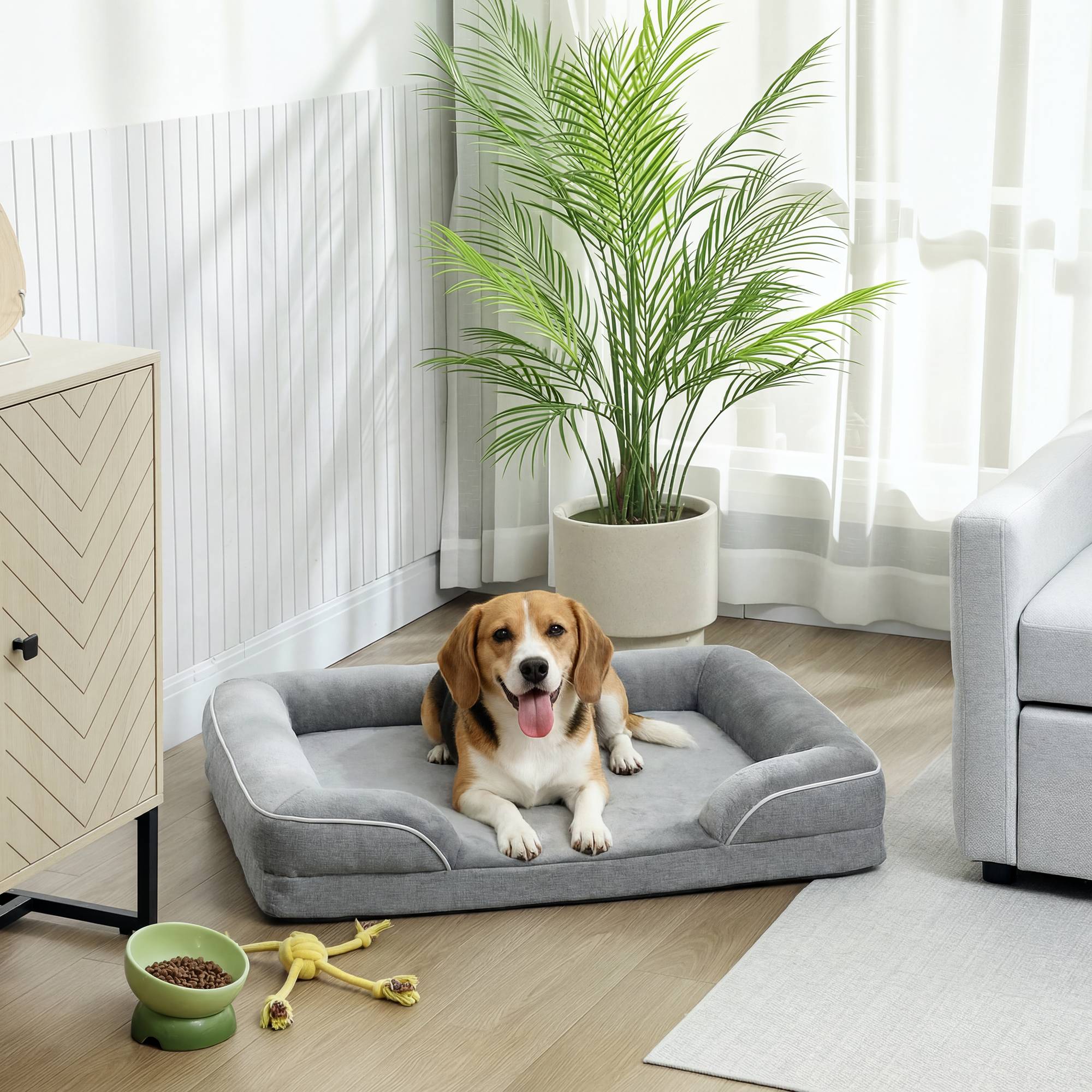 Panier Orthopédique Flanelle pour Chien Moyen Confort Articulaire 91,5x68,5cm Gris - ComfortXL Outdoor Living - Image 3