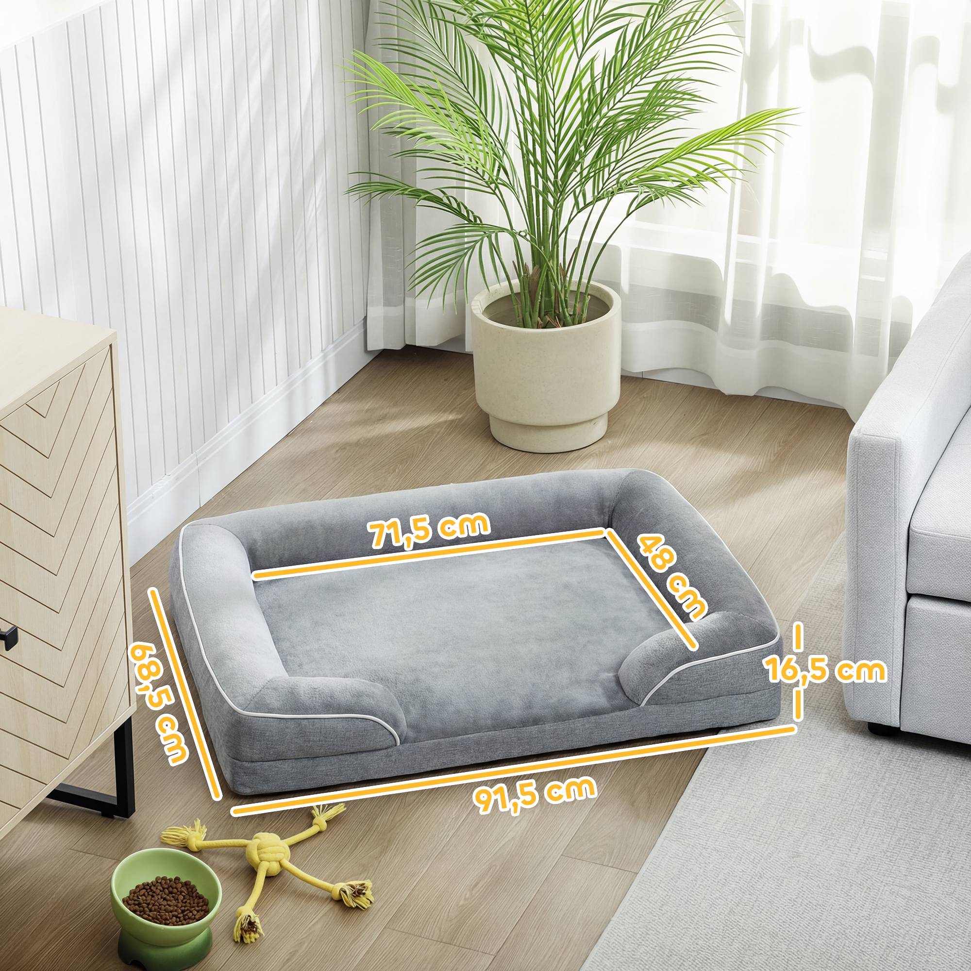 Panier Orthopédique Flanelle pour Chien Moyen Confort Articulaire 91,5x68,5cm Gris - ComfortXL Outdoor Living - Image 5