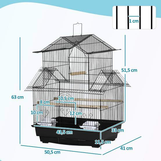 Grande cage oiseaux design maison Acier canaris pinsons suspendre Noir 63cm - ComfortXL Outdoor Living - Image 5
