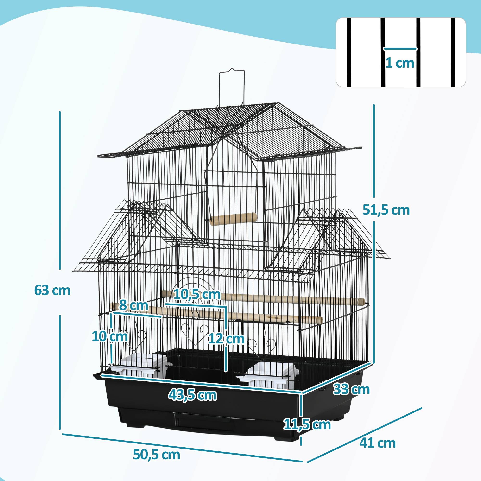 Grande cage oiseaux design maison Acier canaris pinsons suspendre Noir 63cm - ComfortXL Outdoor Living - Image 5