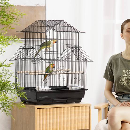 Grande cage oiseaux design maison Acier canaris pinsons suspendre Noir 63cm - ComfortXL Outdoor Living - Image 3