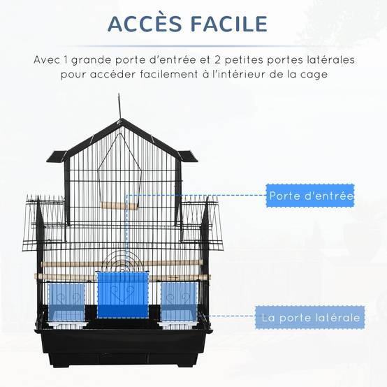 Grande cage oiseaux design maison Acier canaris pinsons suspendre Noir 63cm - ComfortXL Outdoor Living - Image 8