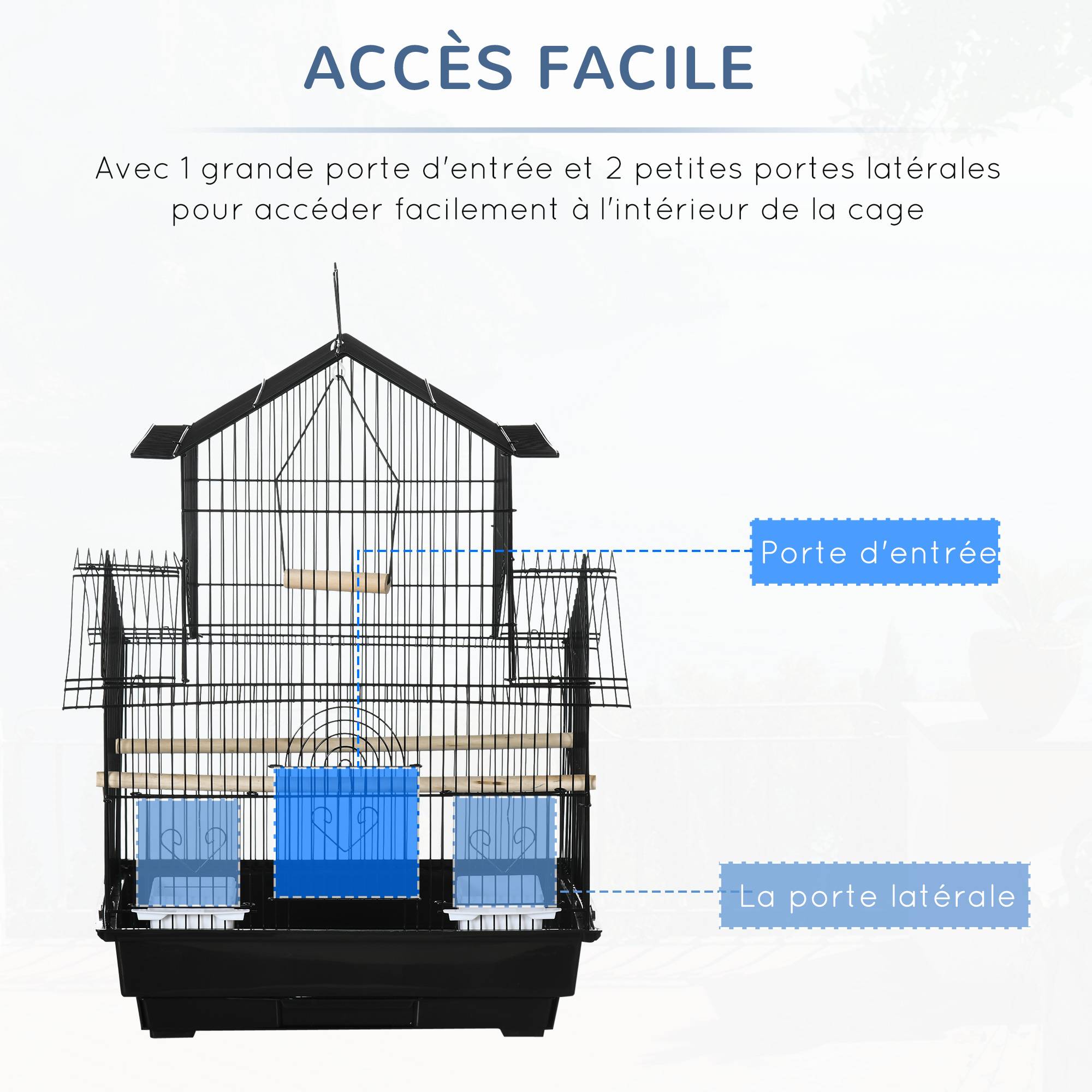 Grande cage oiseaux design maison Acier canaris pinsons suspendre Noir 63cm - ComfortXL Outdoor Living - Image 8