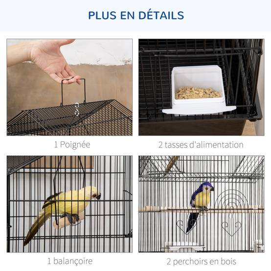 Grande cage oiseaux design maison Acier canaris pinsons suspendre Noir 63cm - ComfortXL Outdoor Living - Image 6
