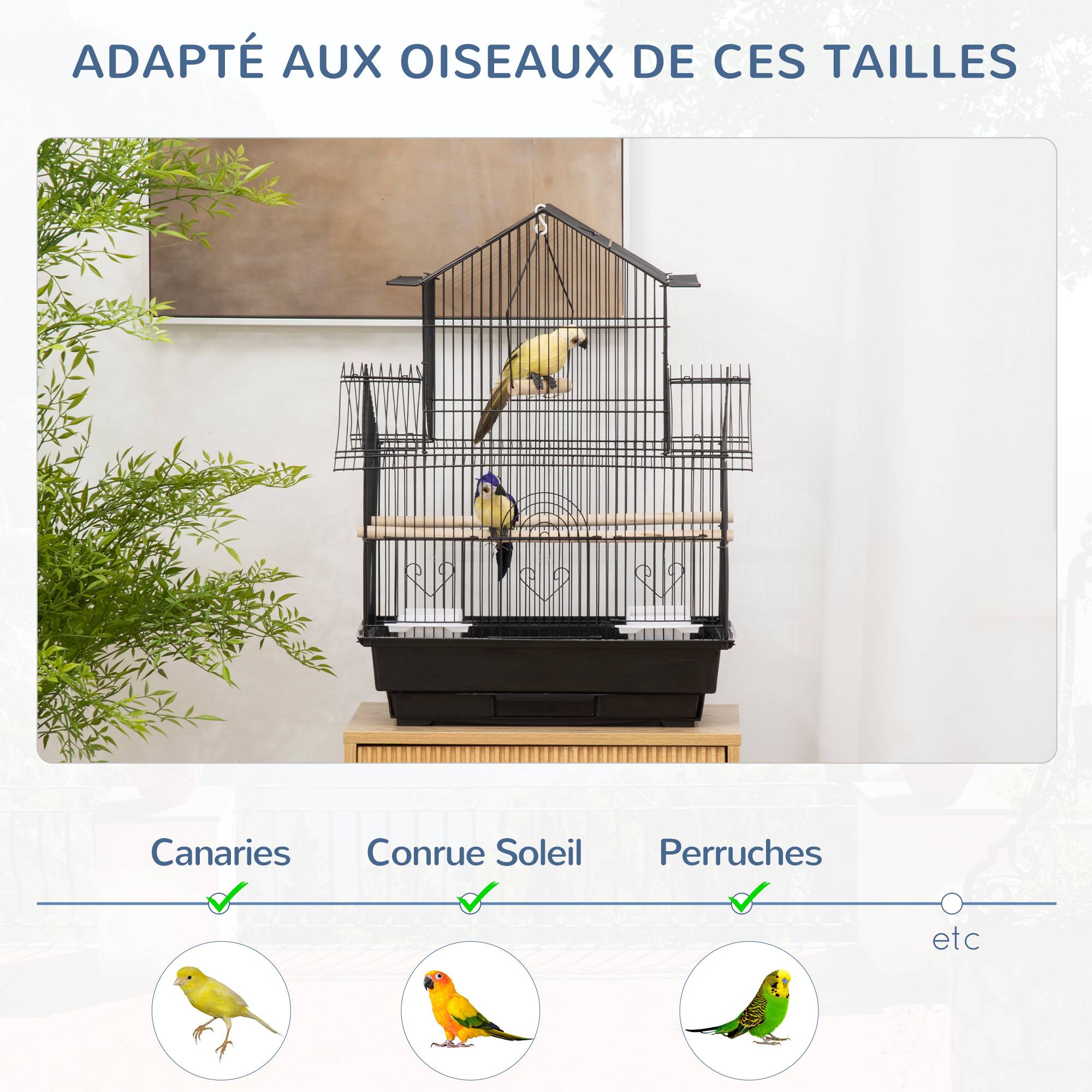 Grande cage oiseaux design maison Acier canaris pinsons suspendre Noir 63cm - ComfortXL Outdoor Living - Image 9